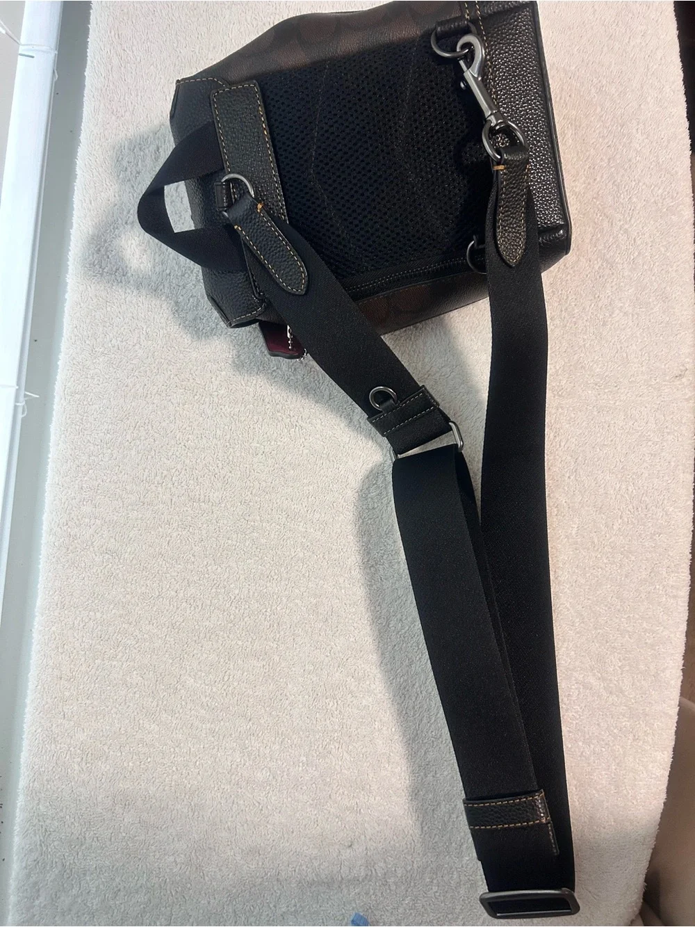 Coach Brown Signature Canvas Leather Trim Backpack / Sling Authentic